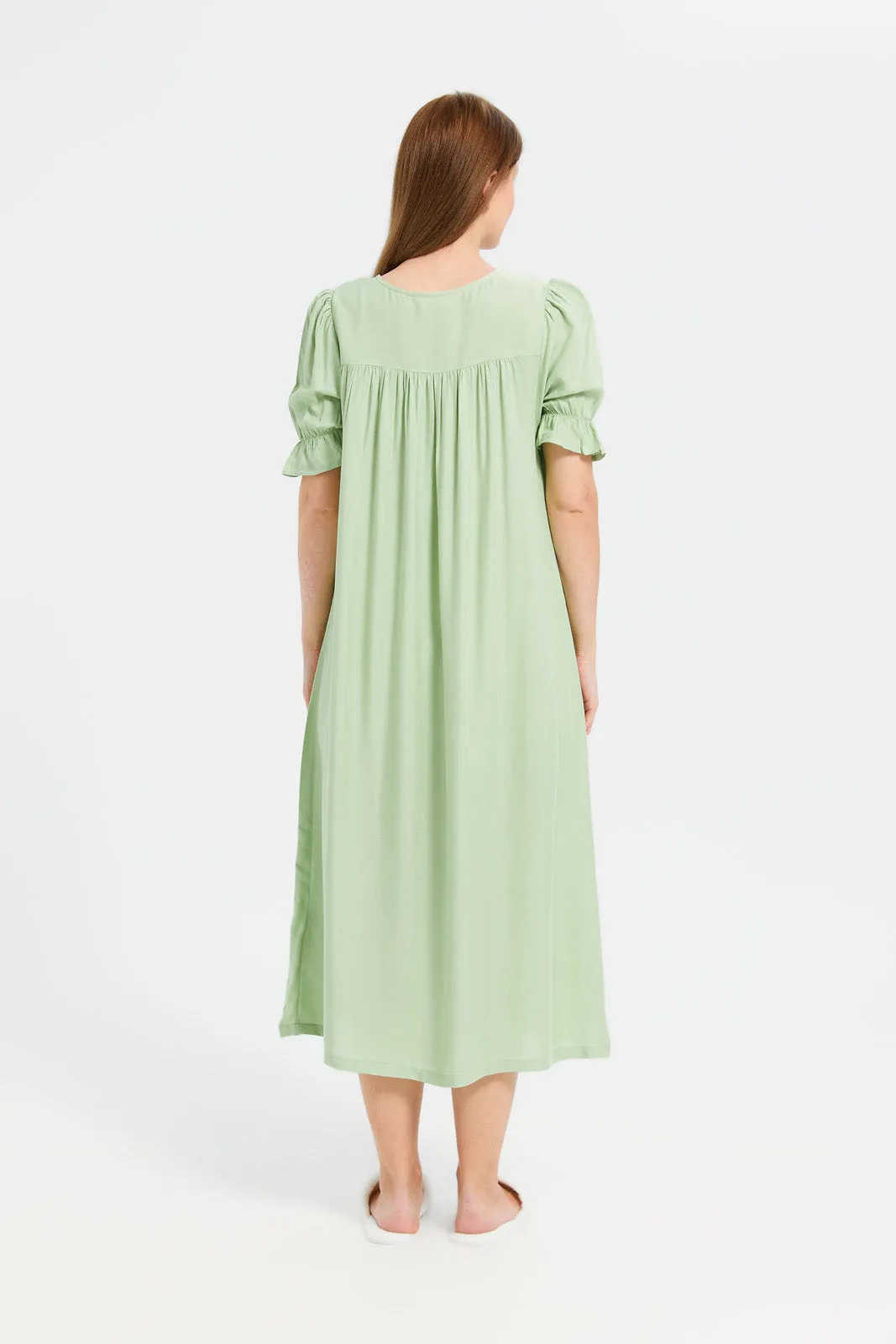 Women Mint Printed Nightgown