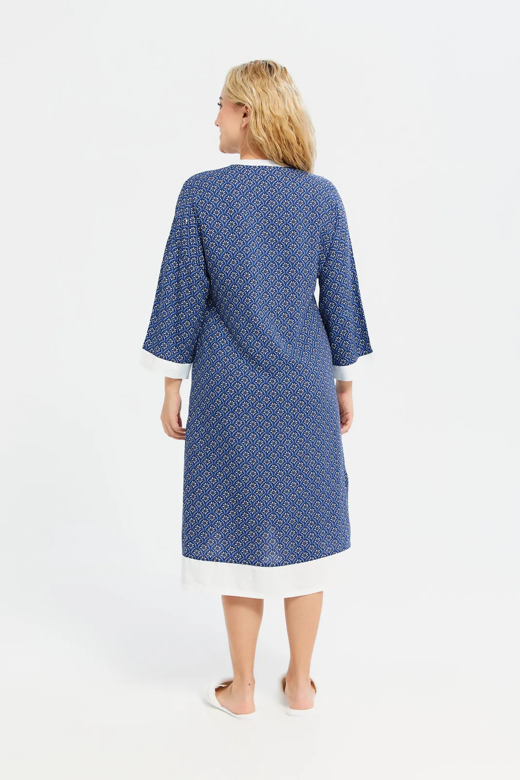 Women Navy Embellished Nightgown